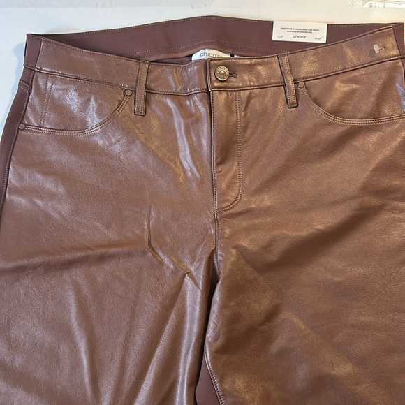 Chico’s Pants 14R (2.5R) Faux Leather Front Ponte Back Slim Leg in brown NWT - Picture 3 of 9